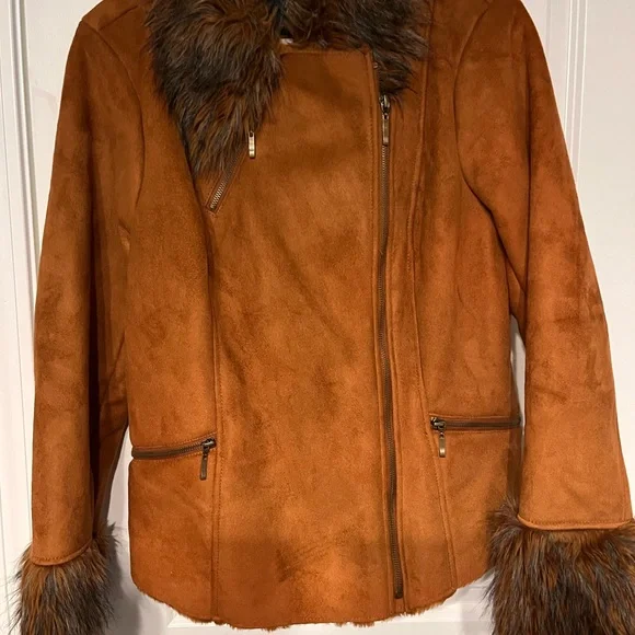 Rachel Zoe Brown Suede fur Coat Size M - Picture 12 of 16